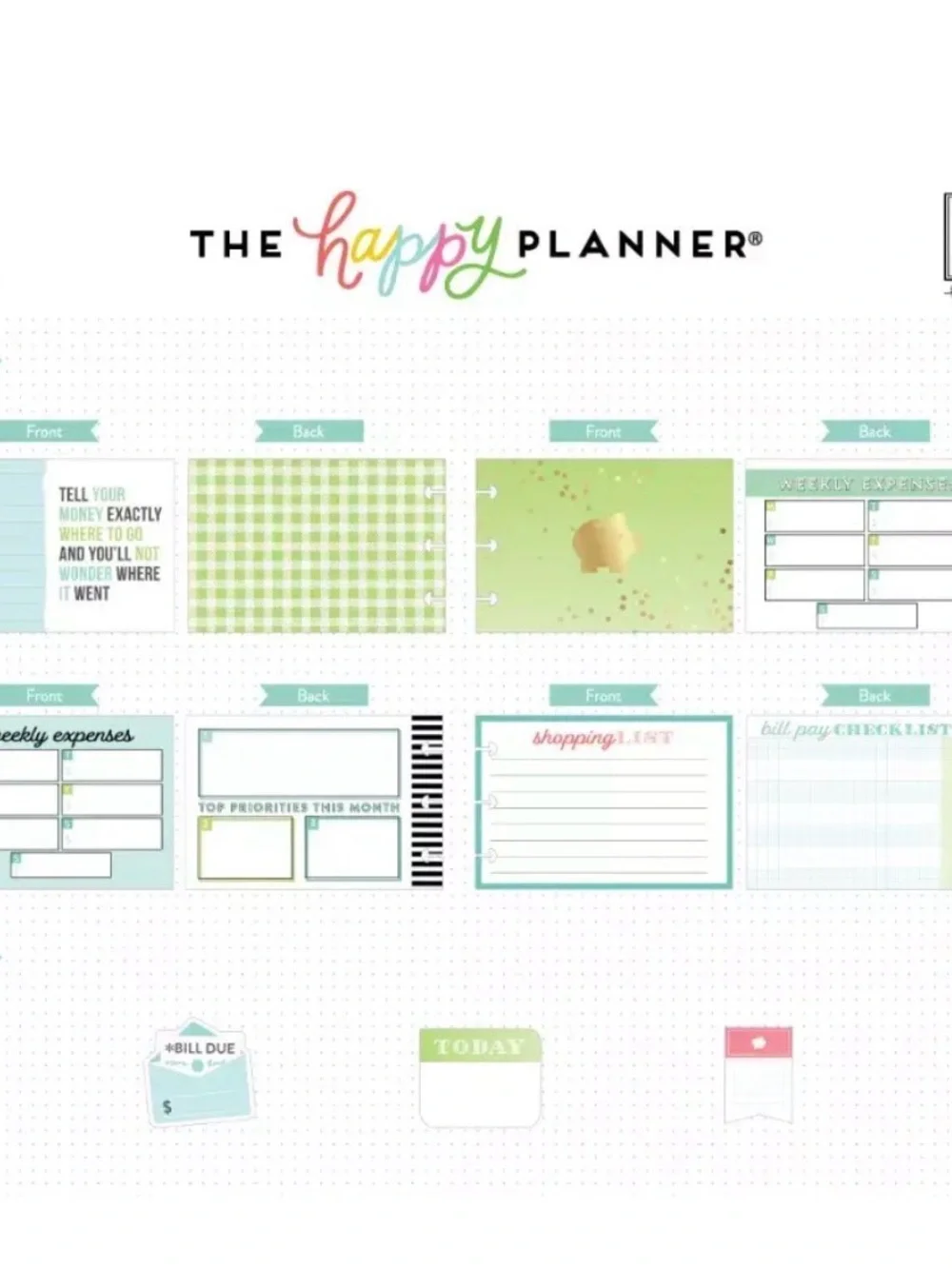 The Happy Planner Budget Sticky Notes & Stickers - Mint Green